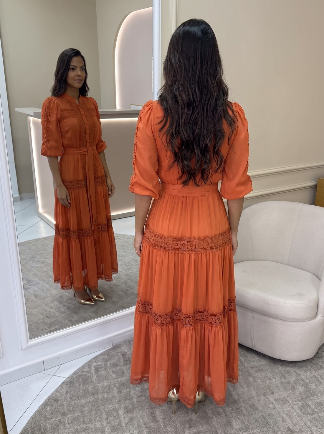 Vestido Aurora - Laranja Queimado (costas)