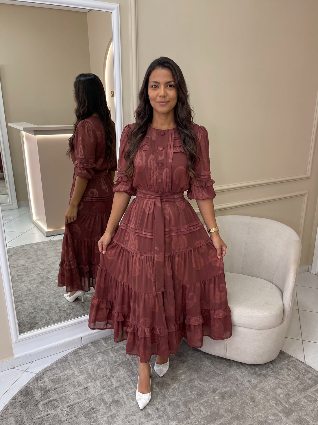 Vestido Gabriela - Marrom (frente)