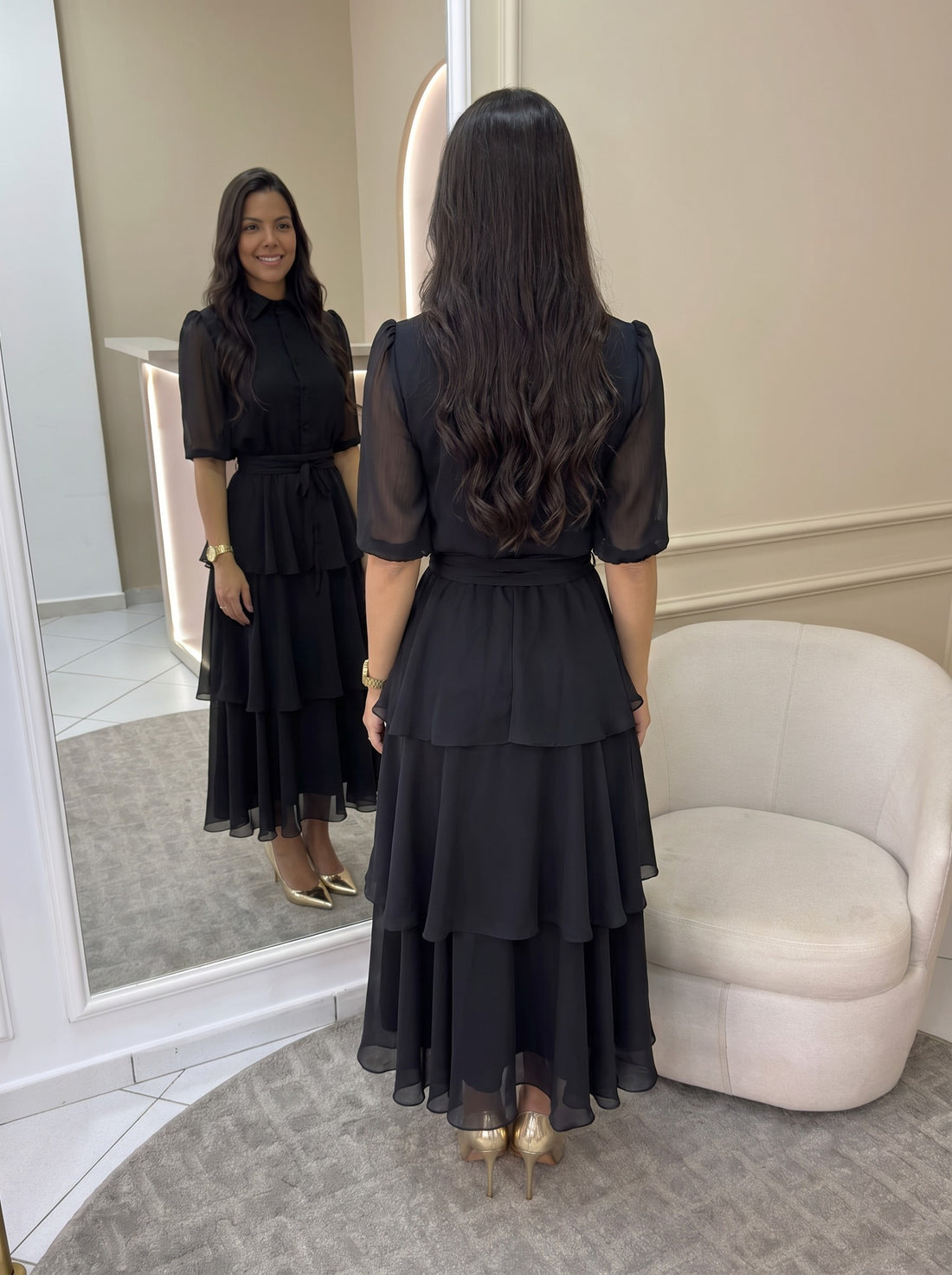 Vestido Pérola - Preto (costas)